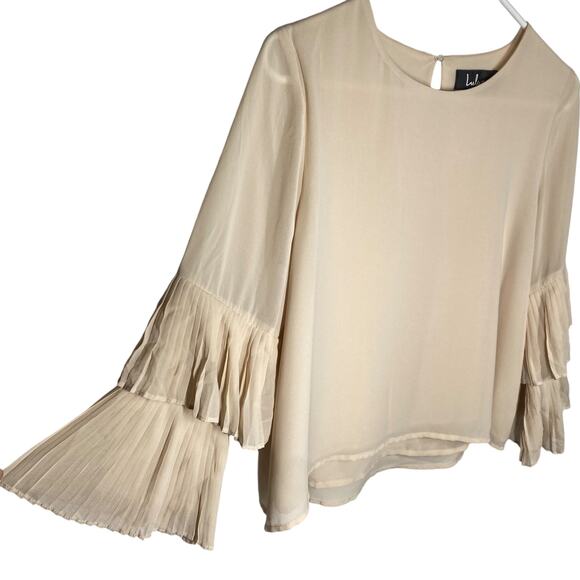 Lulus Top Pleated 3/4 Bell Sleeve Double Layer Top Cream Pink Womens Size Small - Picture 3 of 6